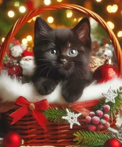 Black Funny Christmas Cat Diamond Painting