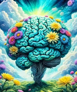 Blue Flowers Brain Diamond Painting