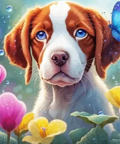 Brittany Spaniel Puppy And Butterfly Diamond Painting