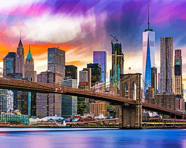 brooklyn skyline Diamond With Numbers Brooklyn Skyline Diamond Painting