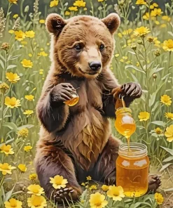 Brown Bear Eating Honey Diamond Painting
