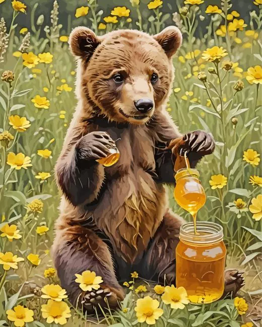 brown bear eating honey Diamond With Numbers Brown Bear Eating Honey Diamond Painting