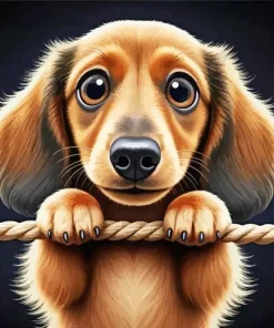 Brown Fluffy Dachshund Dog Diamond Painting