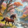 Brown Stallion Near Waterfall Diamond Painting