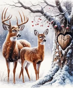 Buck And Doe In Snow Diamond Painting