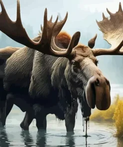 Bull Moose In Water Diamond Painting