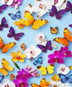 Yellow Butterflies And Orchids Diamond Painting