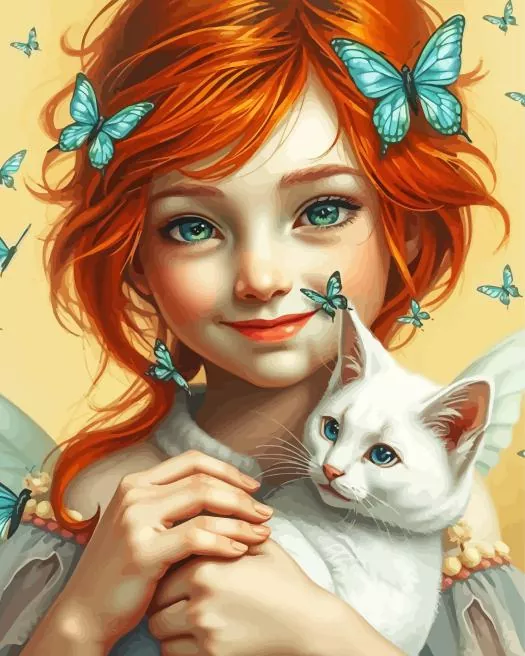 butterflies girl and cat Diamond By Numbers Butterflies Girl And Cat Diamond Painting
