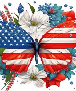 Butterfly Flower American Flag Diamond Painting