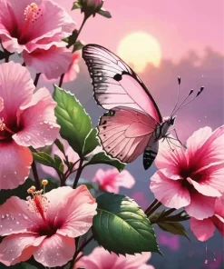 Butterfly On Pink Flower Diamond Painting