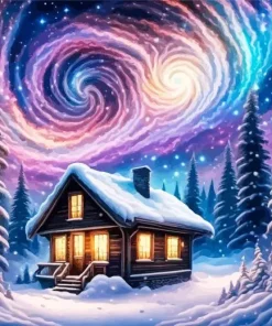 Cabin In Snow Woods Diamond Painting