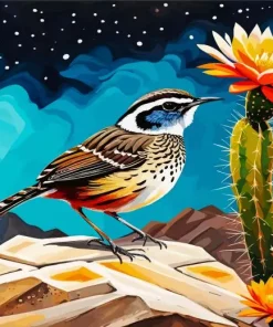 Cactus Wren Bird Diamond Painting