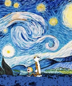 Calvin Hobbes Starry Night Diamond Painting