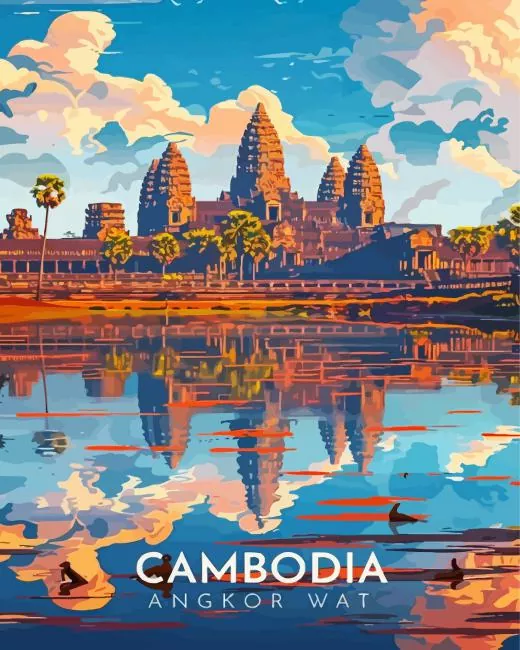 cambodia poster painting by number Cambodia Poster Diamond Painting