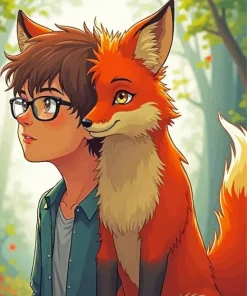 Cartoon Boy And Fox Diamond Painting