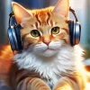 Cat Wearing Headphones Diamond Painting