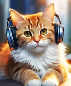 Cat Wearing Headphones Diamond Painting