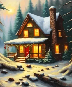 Christmas Cabin In The Woods Diamond Painting