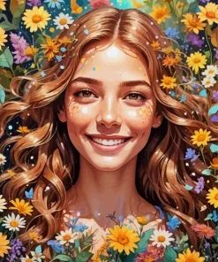 Cool Girl Laying In Flowers Art Diamond Painting