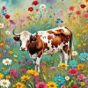 Cow Surronded By Flowers Diamond Painting