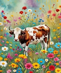 Cow Surronded By Flowers Diamond Painting