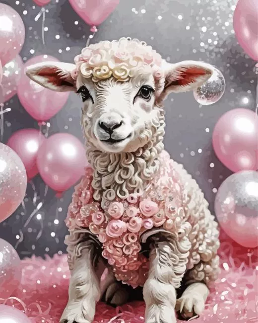 cute birthday fluffy lamb Diamond By Numbers Cute Birthday Fluffy Lamb Diamond Painting