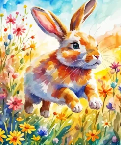 Cute Flowers And Bunny Diamond Painting