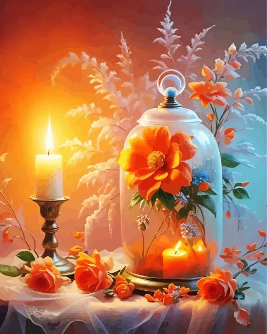 enchnated orange flower Diamond With Numbers Enchnated Orange Flower Diamond Painting