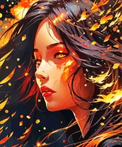 Fire And Girl Diamond Painting
