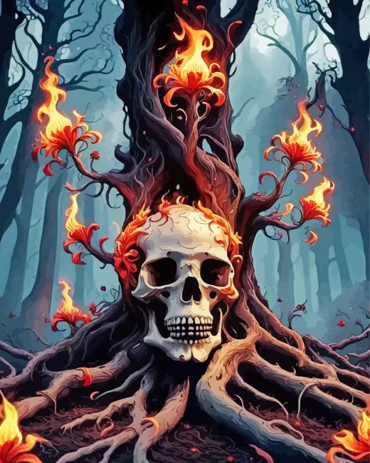 fire skull Diamond With Numbers Fire Skull Diamond Painting