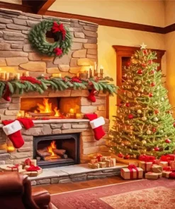 Fireplace Christmas Art Diamond Painting