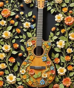 Floral Guitar Art Diamond Painting