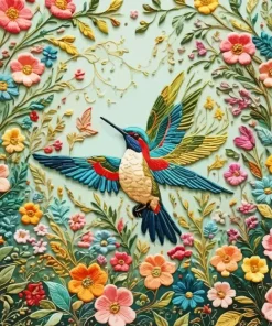 Flower And Hummingbird Art Diamond Painting