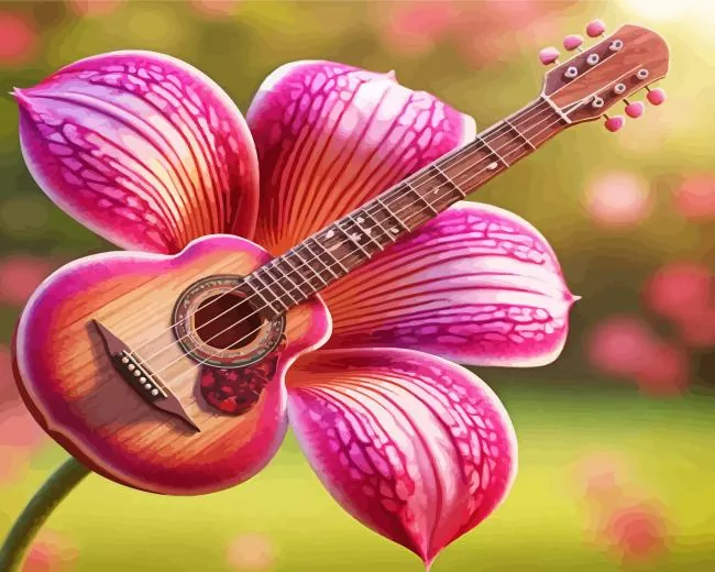 flower guitar Diamond With Numbers Flower Guitar Diamond Painting