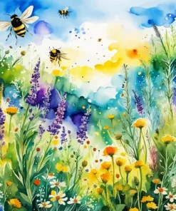 Flowers And Bees Art Diamond Painting