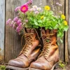Flowers In Brown Boots Diamond Painting