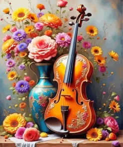 Flowers Violin Art Diamond Painting