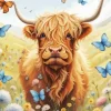 Fluffy Baby Brown Cow And Butterflies Diamond Painting