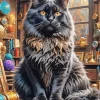 Fluffy Black Cat Art Diamond Painting