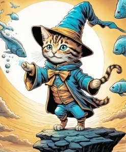 Fluffy Tabby Kitten And Fish Diamond Painting