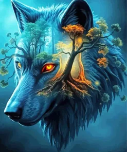 Forest With Wolf Diamond Painting