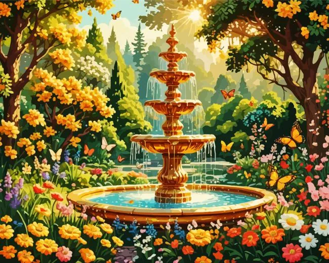 fountain art Diamond With Numbers Fountain Art Diamond Painting