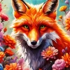 Fox With Flowers Art Diamond Painting
