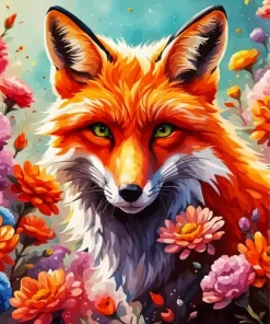 Fox With Flowers Art Diamond Painting