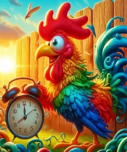Funny Chicken And A Clock Diamond Painting