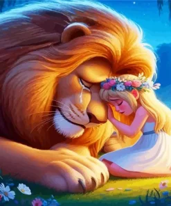 Girl Hugging Lion Diamond Painting