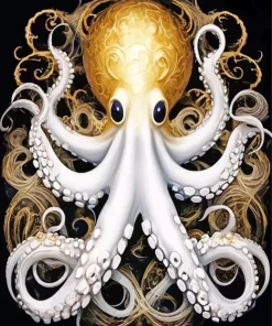 Golden White Kraken Diamond Painting