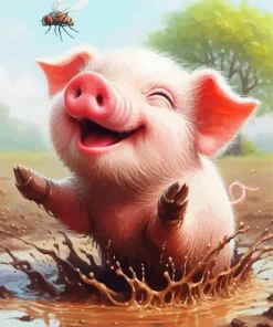 Happy Funny Pig Eating Diamond Painting