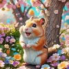 Happy Hamster And Flowers Diamond Painting