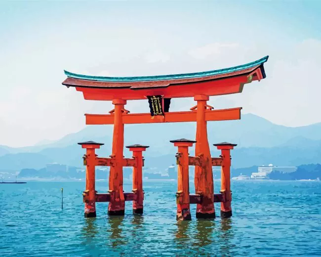 itsukushima shrine Diamond With Numbers Itsukushima Shrine Diamond Painting